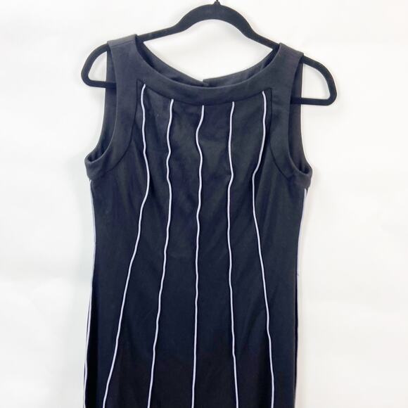 Studio I 8 Womens Black White Vertical Striped Sleeveless Midi Shift Dress - Picture 2 of 5
